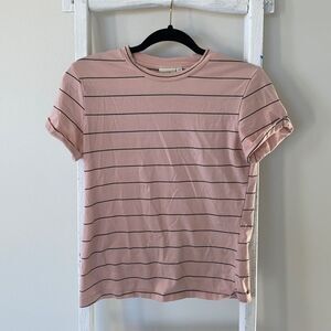 LOVE, OLIVE CO | Pink & Gray Striped Short Sleeve Tee | Size XS | NWOT